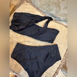 Shein black one shoulder high waisted bikini